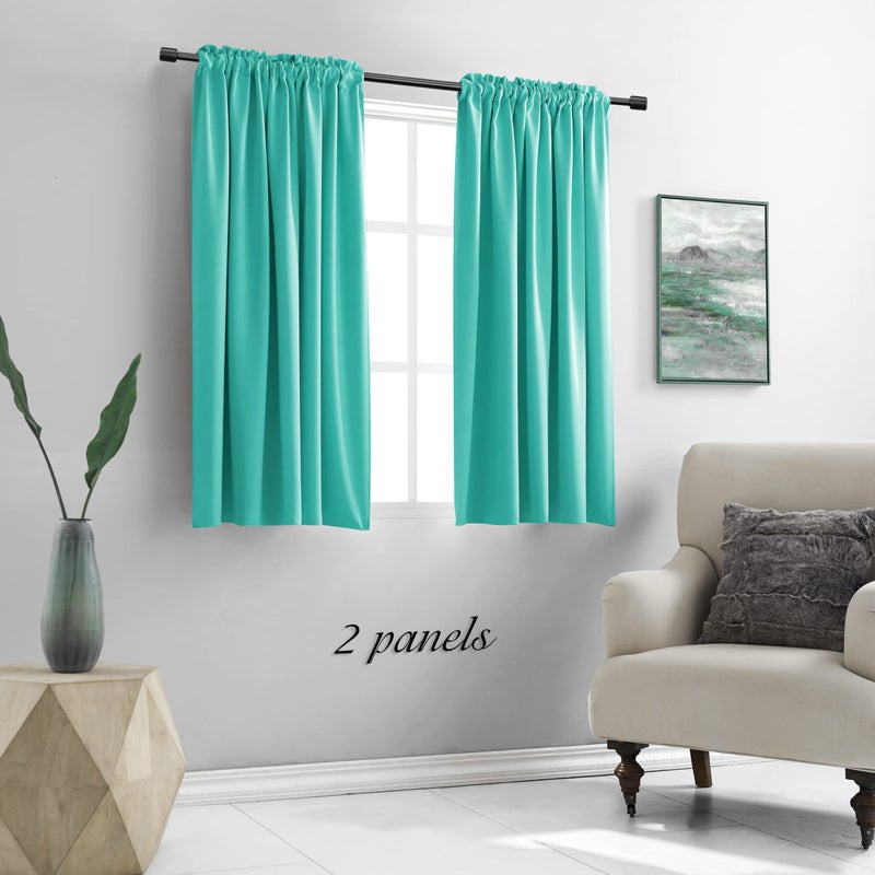 DONREN Turquoise Blackout Curtains for Bedroom - Thermal Insulated Rod Pocket Short Curtain Drapes (42 by 54 Inch,2 Panels) - Image 2